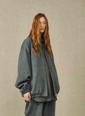 日本YOKO SAKAMOTO宽松版羊毛混麻立领夹克