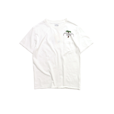 日本Riding High P&E COMBI线绣Aloha口袋短T白色日本制