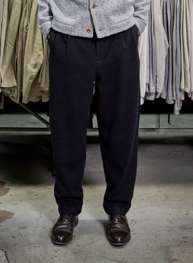 德国Frank Leder复古传统奥地利山羊毛精细剪裁锥形休闲长裤黑色