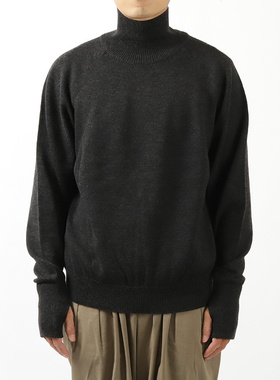 日本Batoner高密度结实羊毛平滑蓬松轻柔插肩袖经典高领毛衣炭灰