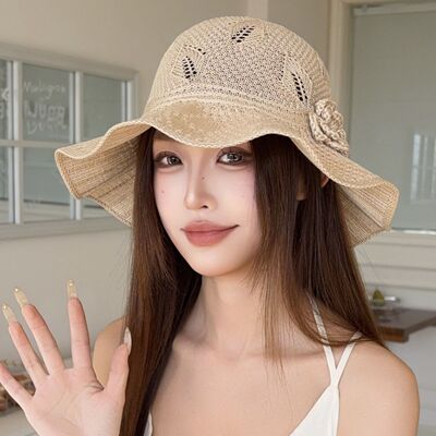 2026年新款夏季针织波浪大檐海边游玩沙滩帽子女遮阳防晒渔夫帽时
