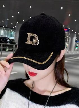 2025新款秋冬季毛呢棒球帽子女高级感遮脸鸭舌帽保暖时尚百搭