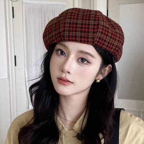 2025新款秋冬季羊毛呢织渔夫帽子女高级感遮脸水桶帽保暖护耳盆帽