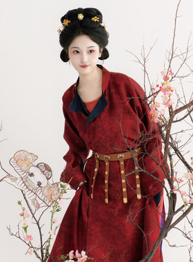 长安朱影丨簪花阁汉服定制丨唐制真丝圆领袍灯笼裤套装春夏款