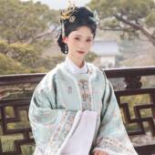 晴川月 保暖圆领短披袄 款 簪花阁汉服定制 真丝宋锦提花秋冬季