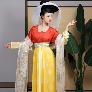 故里长安丨簪花阁汉服定制丨 唐制真丝鸡心领唐褙心套装春秋日常