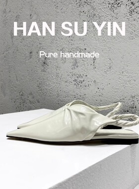 am同款包头半拖凉鞋女外穿2024新款时尚平底尖头穆勒大码鞋41-43