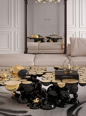 Bocadolobo意式极简茶几不规则异形边桌轻奢高级感不锈钢金属茶几