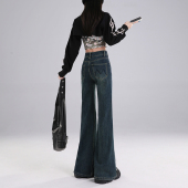 高街直筒裤 美式 子 女2025春秋新款 不贴腿高腰阔腿宽松微喇叭牛仔裤