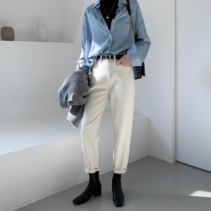 米白色老爹裤女直筒裤