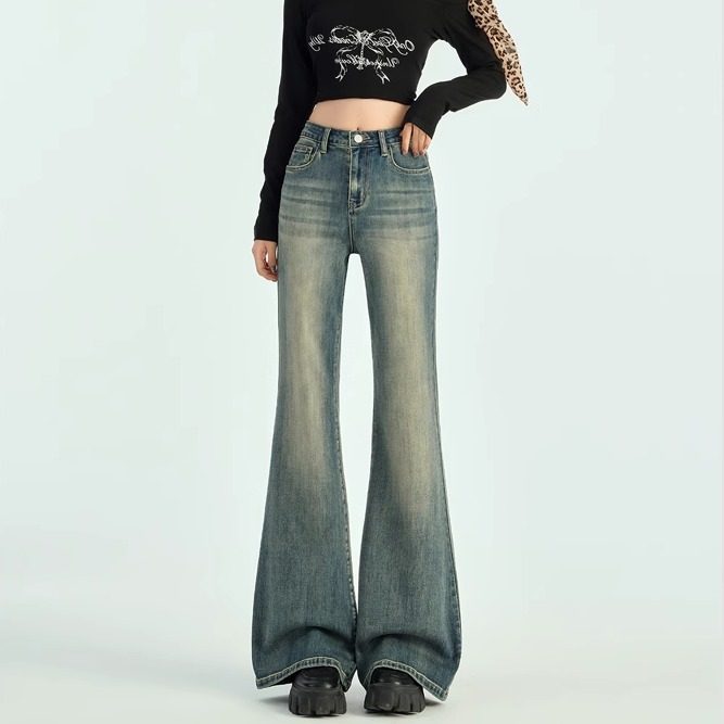 不贴腿高腰牛仔裤女2024新款宽松阔腿微喇叭裤显瘦慵懒风拖地裤子,女装/女士精品,牛仔裤,淘宝优惠券,粉丝福利购,淘宝优惠卷