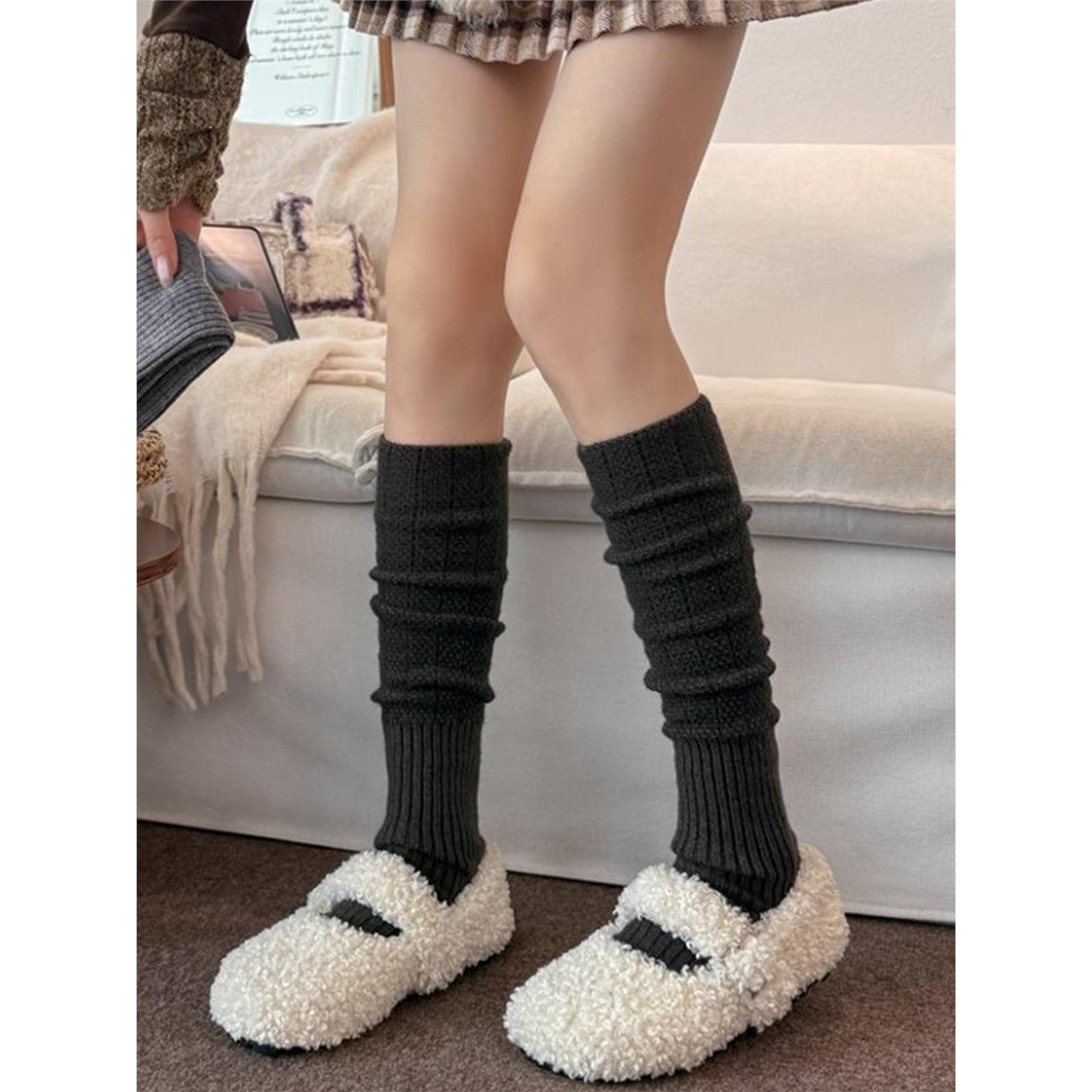 黑色小腿袜子女堆堆袜春秋miu系