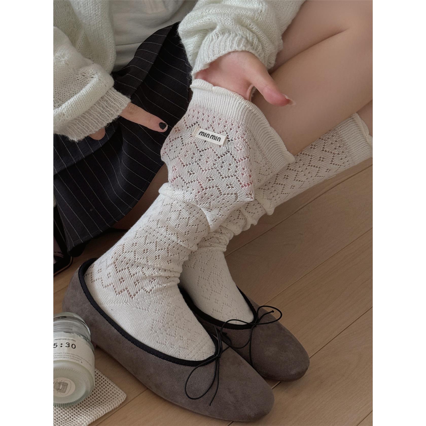 miu系布标小腿袜子女配靴