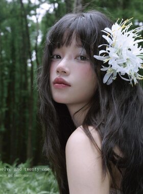 森系新中式白色彼岸花朵发夹