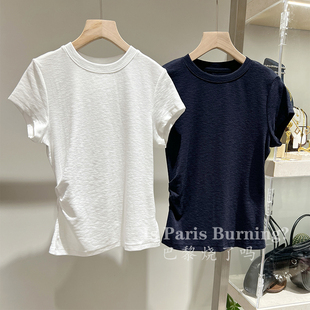 设计感褶皱纯色短袖 T恤上衣女 简约百搭时尚 捏褶圆领T