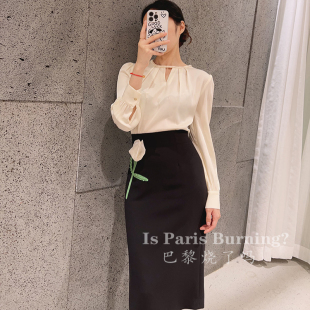 心存远方，手握玫瑰！气质百搭中长款包裙修身显瘦通勤一支花半裙