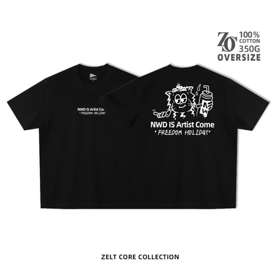 ZCC 卡通风字母印花T恤宽松型圆领短袖纯棉新潮男士上衣个性潮t