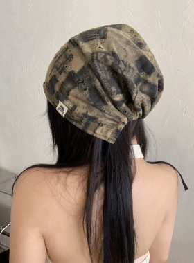 废土风做旧堆堆帽女春夏薄款透气时髦博主美式头巾帽显脸小包头帽