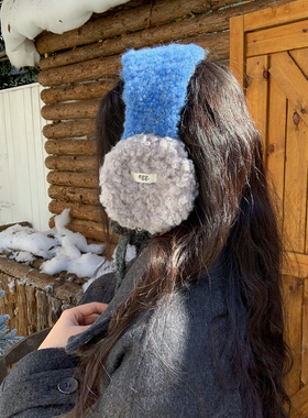 日韩订单！显白湖蓝色撞色羊羔毛耳罩女冬季2025新款防寒耳套护耳