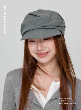 出口订单~山本风褶皱棉麻帽子贝雷帽女气质高品质平顶马术帽时髦