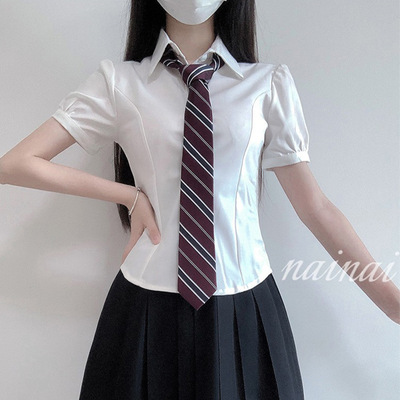 jk衬衫制服女白色短袖辣妹短裙套装学院风收腰显瘦上衣夏季