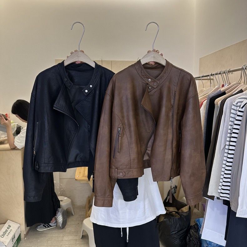 欧货高端pu皮衣外套女秋季2024新款小个子复古炸街机车皮夹克上衣