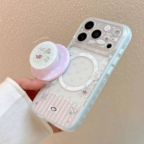 可爱蓝边萌宠适用苹果17pm手机壳iphone18pro磁吸支架15软/16磨砂