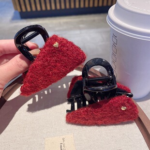 创意个性酒红色三角型抓夹女新款半扎发卡发夹后脑勺盘发鲨鱼夹子