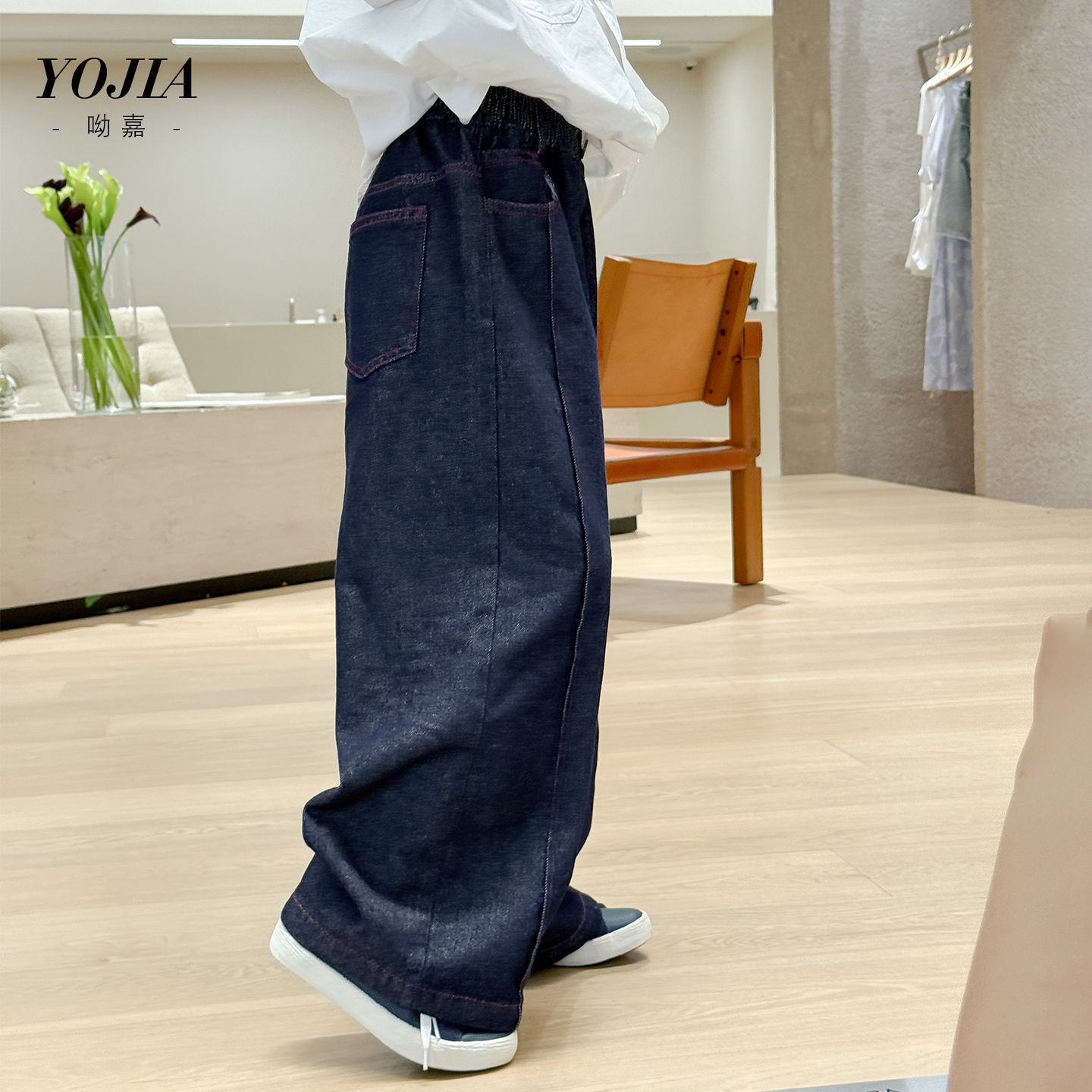 YOJIA女童牛仔裤秋装2025新款韩版宽松中大童直筒裤儿童裤子春秋