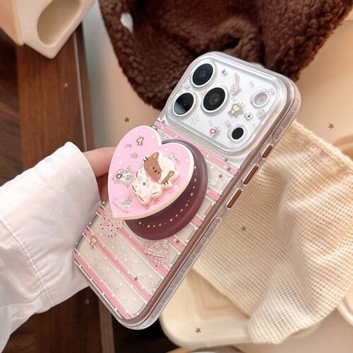 棕边猫咪适用苹果18pm手机壳iphone17可爱立体磁吸支架15软16全包