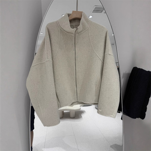 女装2025秋冬新款品质双面呢羊毛大衣休闲百搭短款立领设计感
