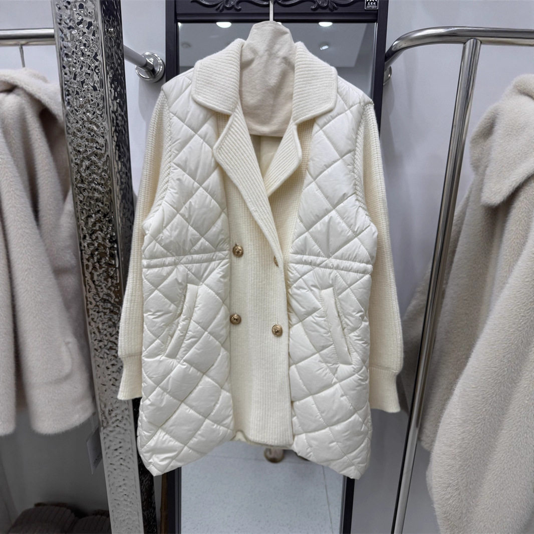 女装针织棉服拼接2025秋冬大码时尚女装柜同款设计感收腰