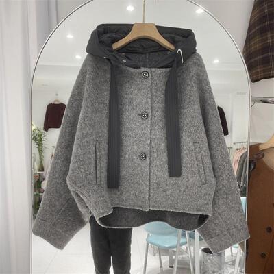 时尚气质高级经典款连帽毛呢大衣