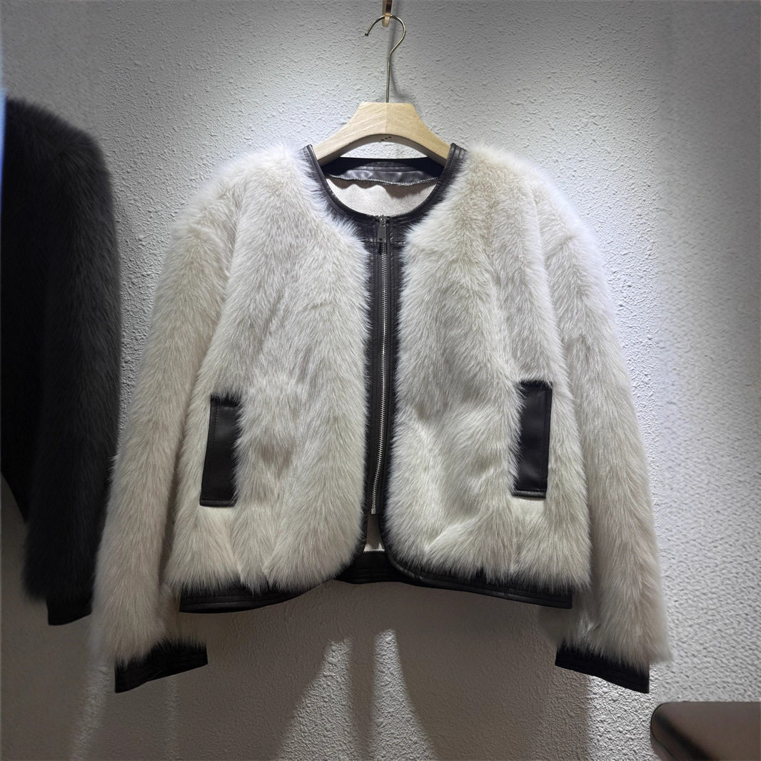 仿狐狸毛拼接时尚显瘦毛潮流女上衣外套网红新款机车服短款皮草仿