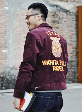 沾酱 情侣款 ffa美国农协夹克 红色灯芯绒外套 刺绣夹克 阿美咔叽