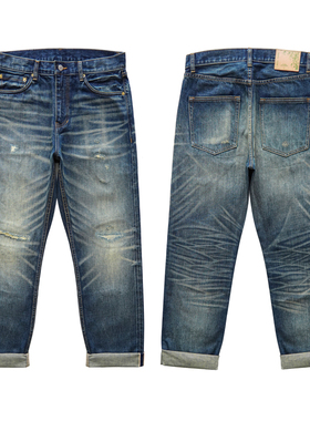 沾酱 竹节复刻重水洗牛仔裤男 赤耳牛仔裤 丹宁 复古阿美咔叽养牛