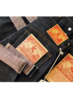 沾酱 风林火山 16.8OZ爆竹节重磅 315XX微锥牛仔裤男赤耳丹宁复古