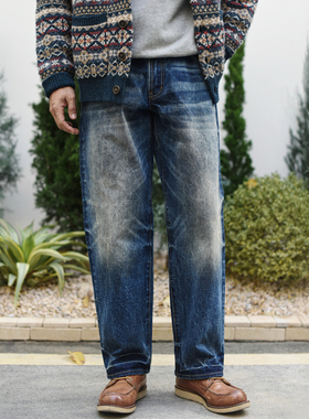 沾酱 318XX重磅20OZ彩虹水洗牛仔裤男 宽松直筒做旧复古咔叽赤耳