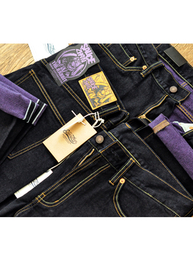 沾酱 赤耳紫染T308XX兔年限定牛仔裤男 新疆棉 修身直筒复古咔叽