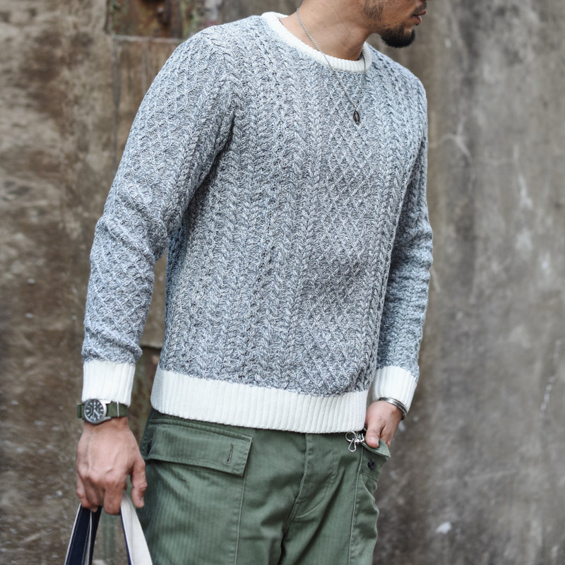 DIPPING SAUCE COLOR-BLOCKED FISHERMAN SWEATER FOR MEN COUPLE SWEATER VINTAGE SWEATER KNITWEAR