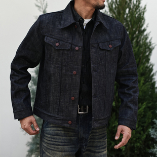 沾酱 红纱牛仔夹克男 宽松赤耳丹宁原浆阿美咔叽复古工装外套上衣