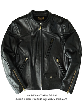 毒液牛皮 二代皮衣 立领机车服修身外套牛皮夹克 美式RL阿美咔叽