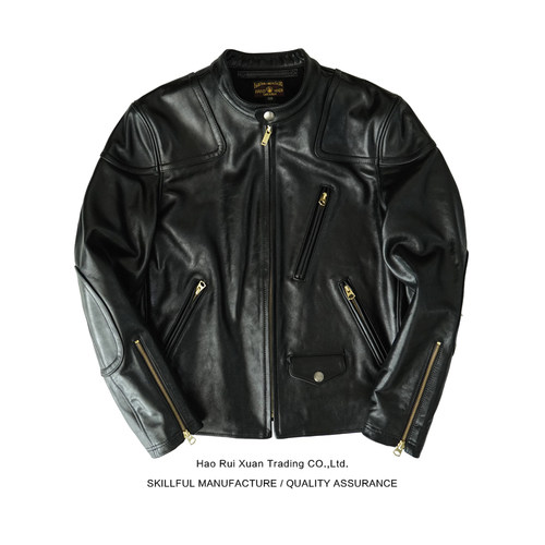毒液牛皮 二代皮衣 立领机车服修身外套牛皮夹克 美式RL阿美咔叽