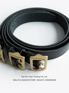 【沾酱】头层牛皮 意大利透染黑色牛皮 双针复古咔叽皮带4mm 黄铜