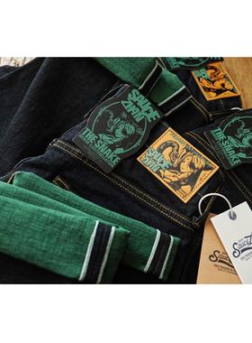 沾酱 赤耳绿染T307XX蛇年限定牛仔裤新疆棉47版型直筒牛仔裤 咔叽