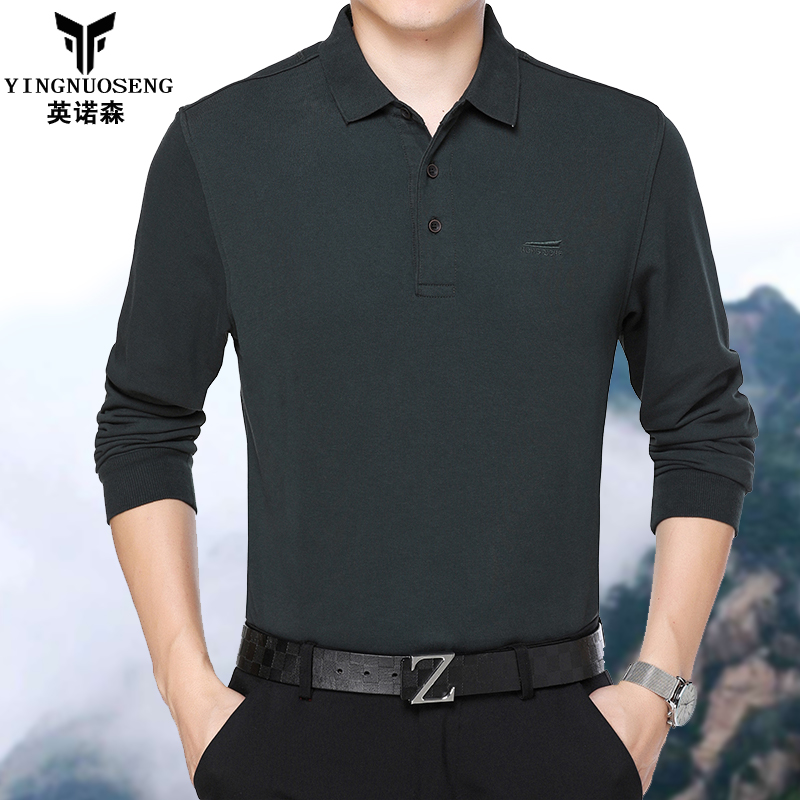 中年男人衣服40-50岁春秋爸爸长袖T恤上衣服薄款男式中老年外穿