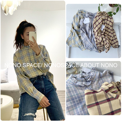 国内现货ISABEL MARANT Etoile格子荷叶边宽松学院风短款长袖衬衫