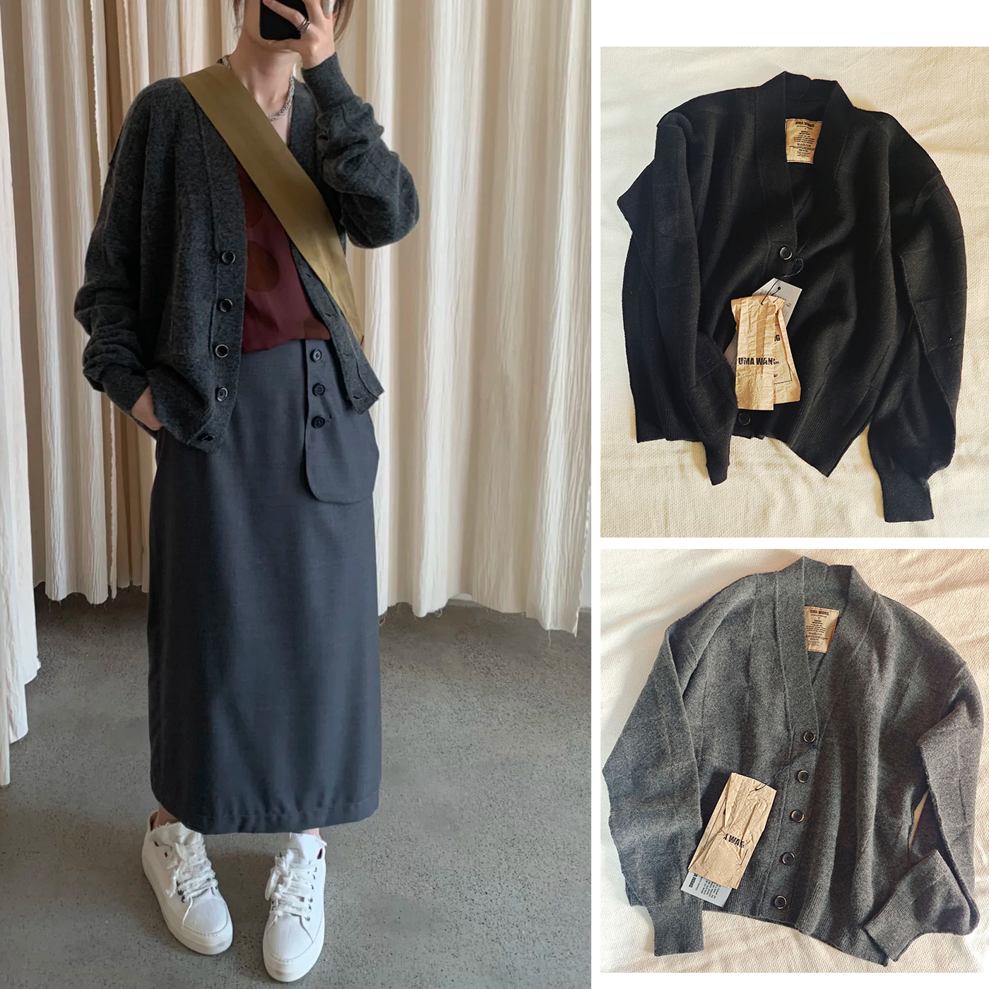 国内现货早秋UMA WANG羊驼毛V领慵懒风松弛感针织开衫毛衣外套