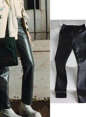 国内现货Maison Margiela MM6松紧腰环保皮修身薄绒休闲打底裤