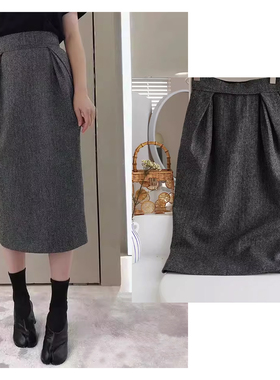 国内现货Maison Margiela羊毛休闲通勤百搭中长款人字纹半身裙